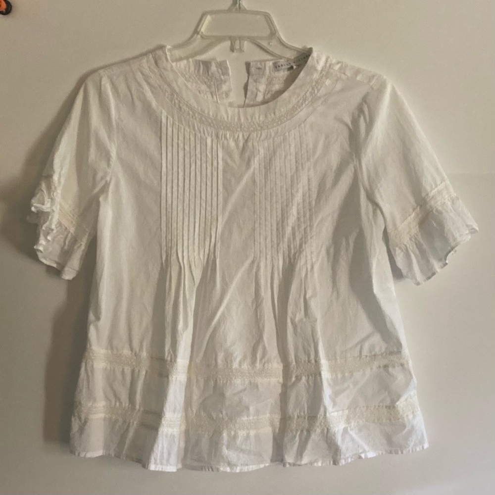 English Factory White Cotton Button Back Blouse Size L